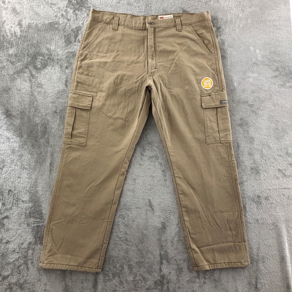 Wrangler‎ Fleece Lined Cargo Pants Relaxed Fit Mens 38x30 Khaki Brown 112344844